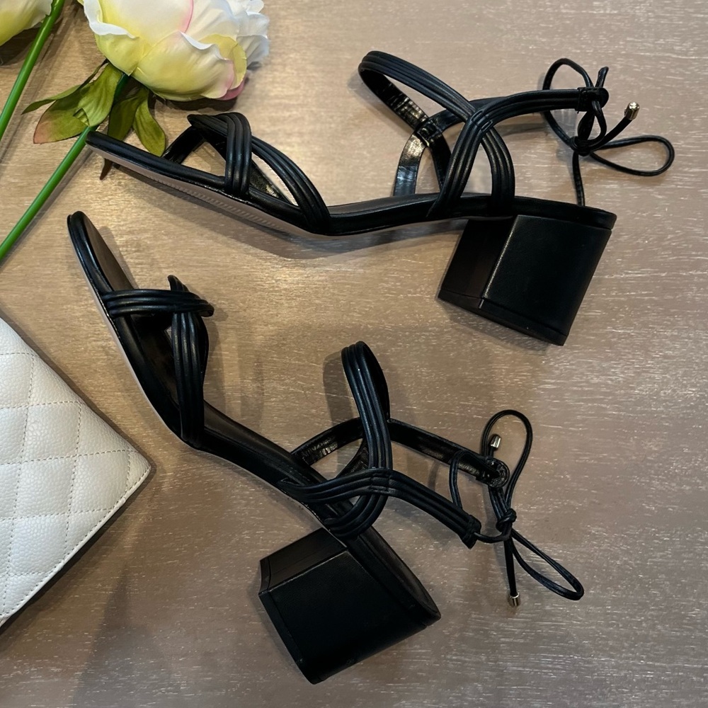 Schutz strappy black sandal block heel size 9